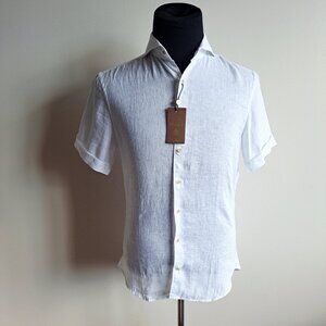 NEW Stenstroms Short Sleeves Button Down 100% Linen Dress Shirt Size S